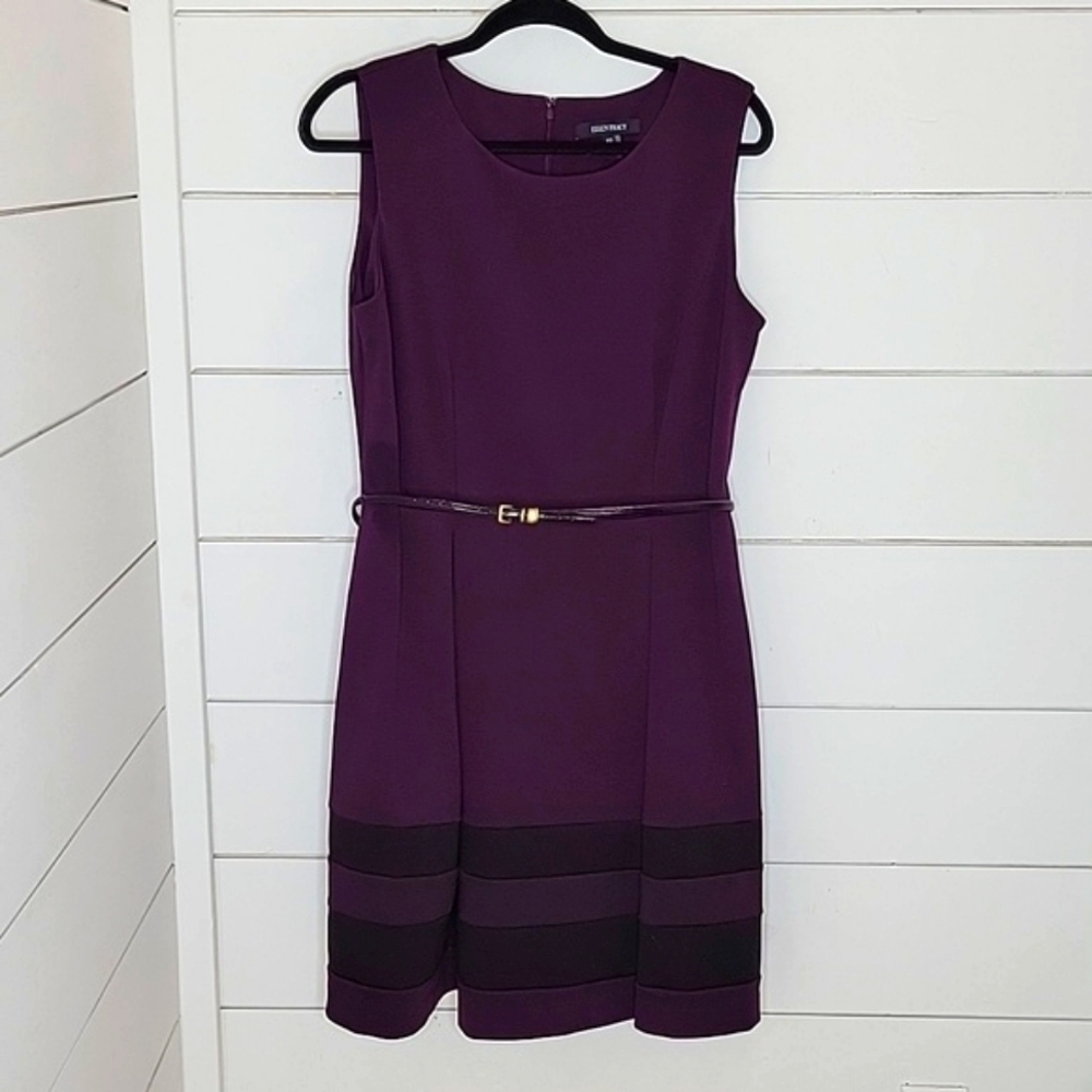 ELLEN TRACY size 12 purple & black belted sheath dress